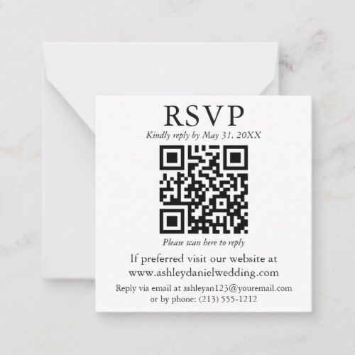 Wedding Minimalist Simple Square QR RSVP Enclosure Note Card