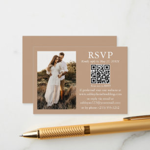 Wedding Minimalist Simple Taupe QR Photo RSVP Enclosure Card