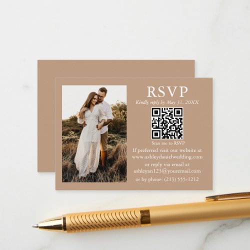Wedding Minimalist Simple Taupe QR Photo RSVP Enclosure Card
