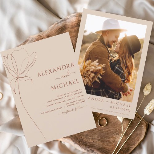 Wedding Minimalist Terracotta Photo Floral Invitation
