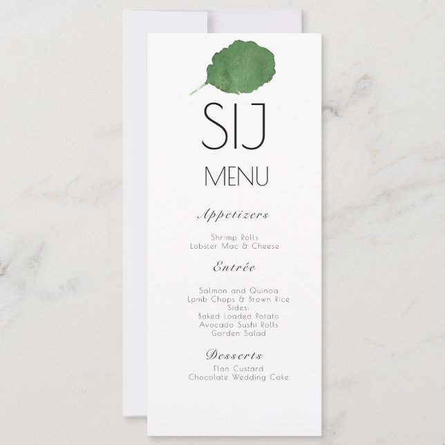Wedding Minimalist Watercolor Leaf Wedding Menu (Front)