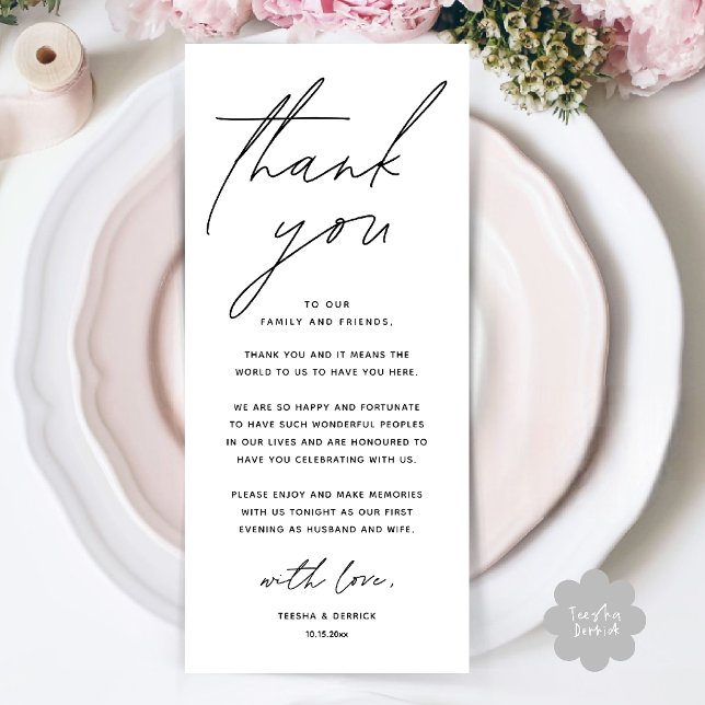 Wedding Minimalist Wedding Dinner Thank You Card (Wedding Minimalist Wedding Dinner Brunch Lunch Reception Thank You Card in Black and white)