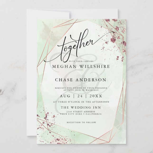WEDDING | Mint and Rose Dappled Watercolor  (Front)