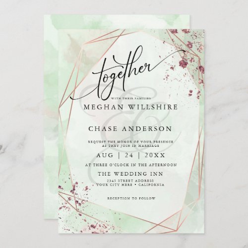 WEDDING  Mint and Rose Dappled Watercolor 