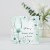 Wedding Mint Green Floral Blossoms Roses Invitation (Standing Front)