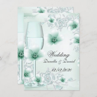 Wedding Mint Green Floral Blossoms Roses Invitation