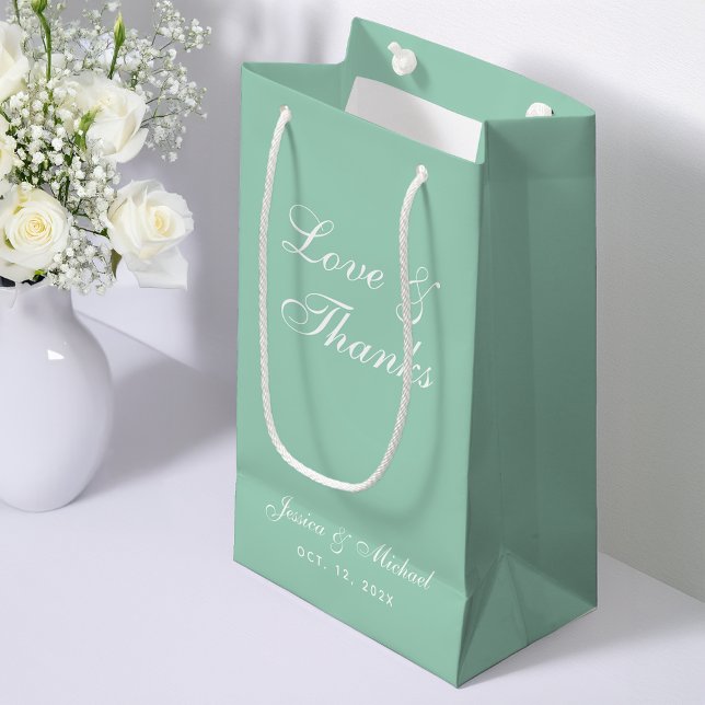 Wedding Mint Green Love and Thanks Calligraphy Small Gift Bag (Creator Uploaded)