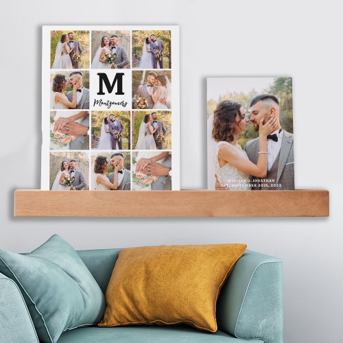 Wedding Modern 12 Photo Collage Custom Monogram Picture Ledge