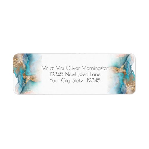 Wedding  Modern Aqua and Gold Abstract Label