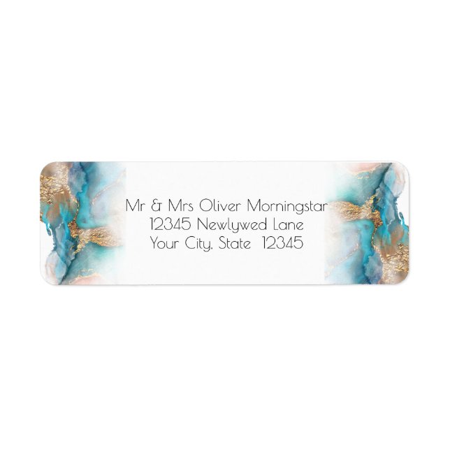 Wedding | Modern Aqua and Gold Abstract Label (Front)
