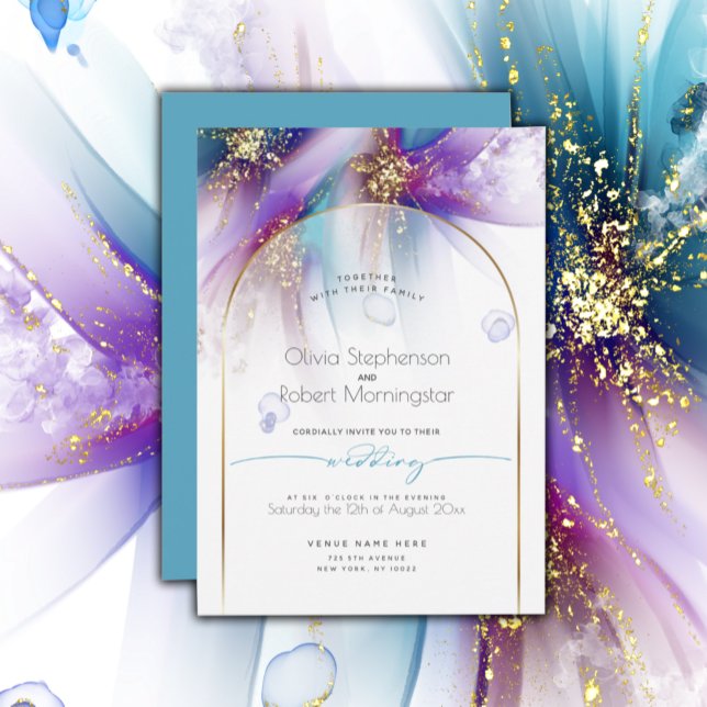 WEDDING  | Modern Arch Teal Purple Abstract Invitation (Creator Uploaded)