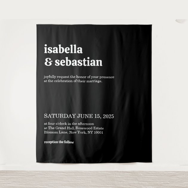 Wedding Modern Black Retro Font Tapestry