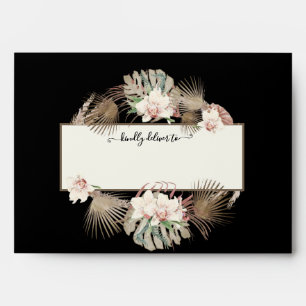 Wedding Modern Black Watercolor Tropical Floral Envelope