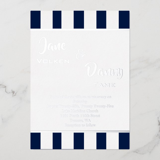 Wedding Modern Black & White Stripe with  Foil Invitation (Front)