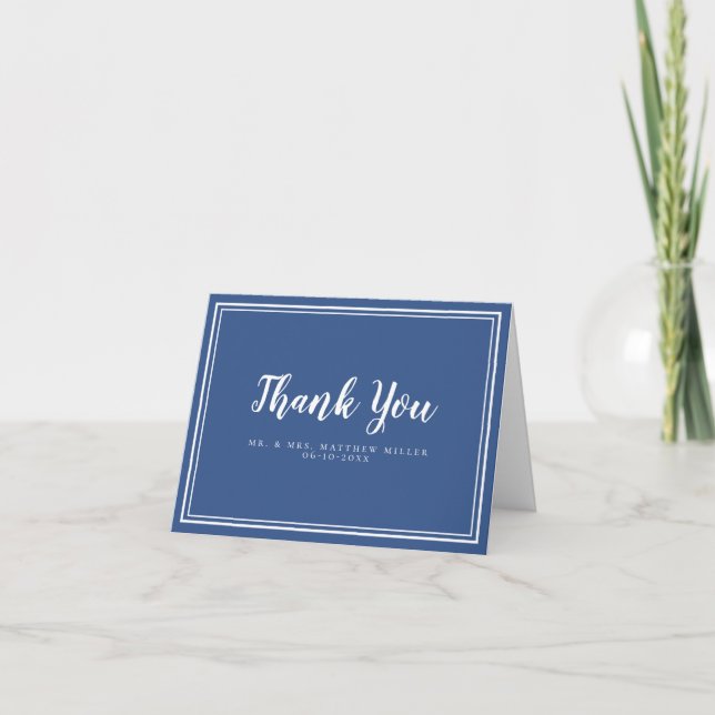 Wedding Modern Blue White Minimalist Simple Thank You Card (Front)