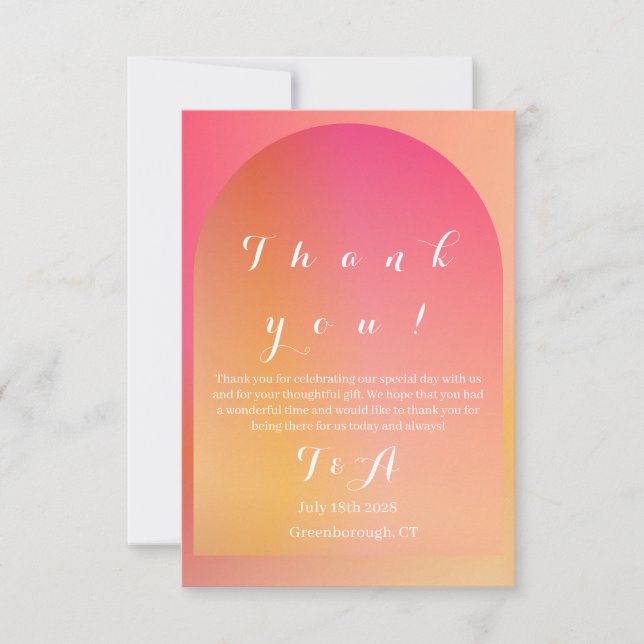 Wedding Modern Boho Arch Sunset Ombre Thank You Card (Front)