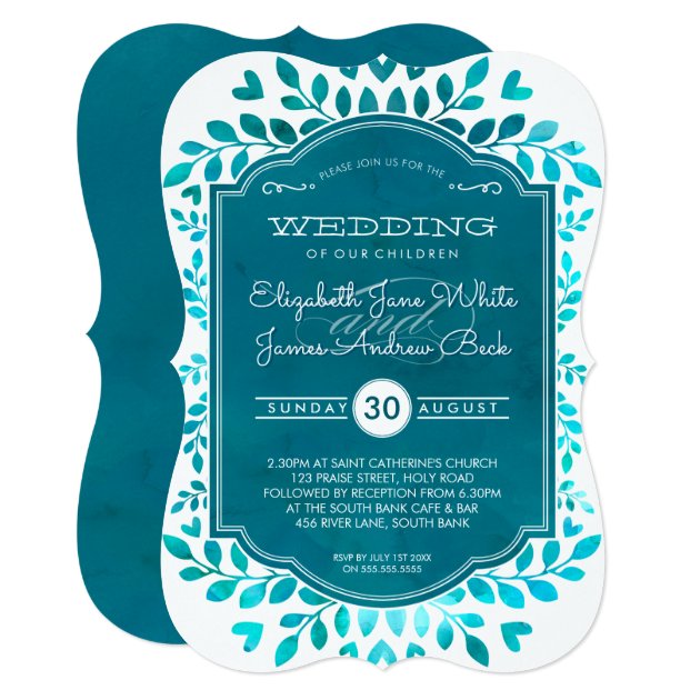 WEDDING Modern Botanical Aqua Teal Blue Watercolor Invitation