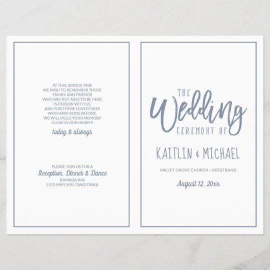 Wedding Modern Brush Script Dusty Blue Programs Zazzle Com