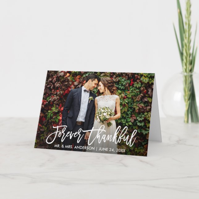 Wedding Modern Brush Script Forever Thankful Fold Letterpress Thank You Card (Front)
