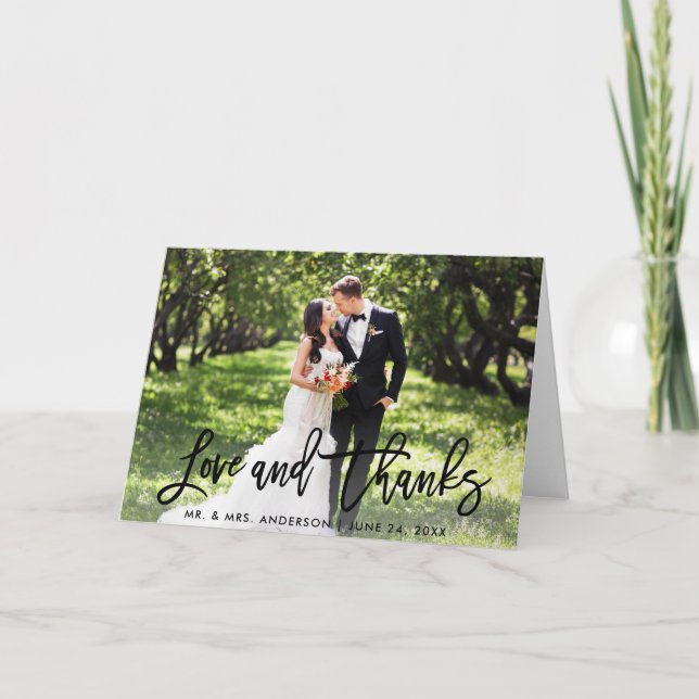 Wedding Modern Brush Script Love and Thanks Fold Card (Front)