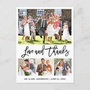 Wedding Modern Brush Script Love Thanks 4 Photo Postcard