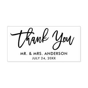 Wedding Modern Brush Script Thank You Rubber Stamp