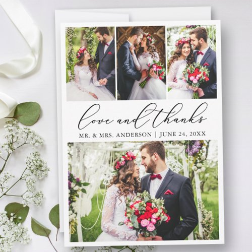 Wedding Modern Calligraphy 4 Photo Love Thank You Card