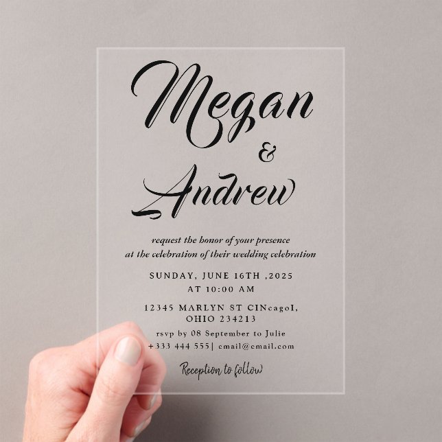 Wedding Modern Calligraphy Acrylic Invitations (Insitu (Handheld))