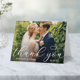 Wedding Modern Calligraphy Couple Photo Note Letterpress Thank You Card