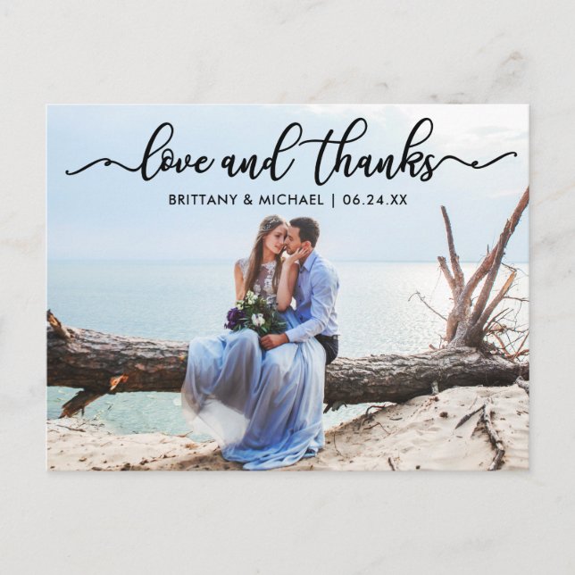 Wedding Modern Calligraphy Love and Thanks Photo Postcard (Front)