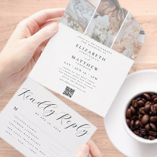 Wedding Modern Chic QR Code Three Photos All In One Invitation