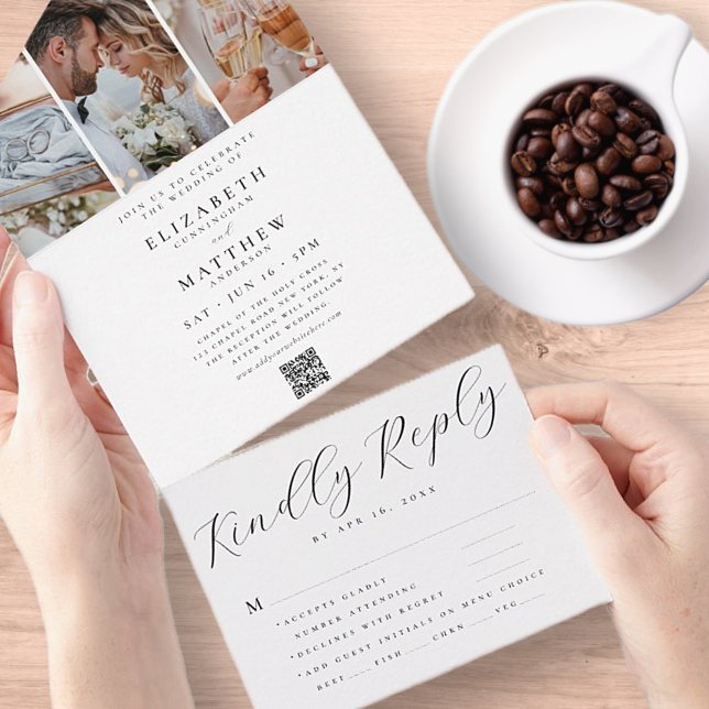 Wedding Modern Chic QR Code Three Photos All In One Invitation (Creator Uploaded)