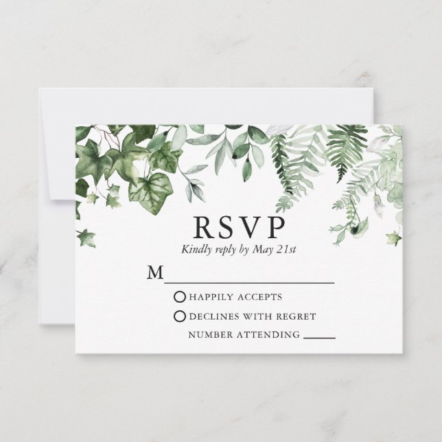 Wedding Modern Elegant Botanical Ivy Greenery RSVP Card (Front)