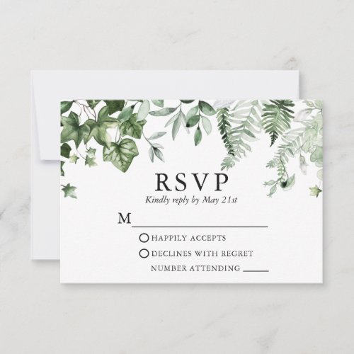 Wedding Modern Elegant Botanical Ivy Greenery RSVP Card