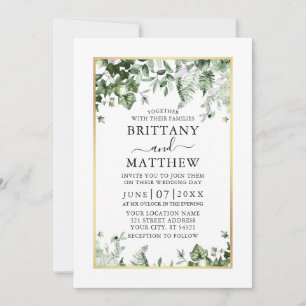 Wedding Modern Elegant Ivy Sage Greenery Gold Invitation