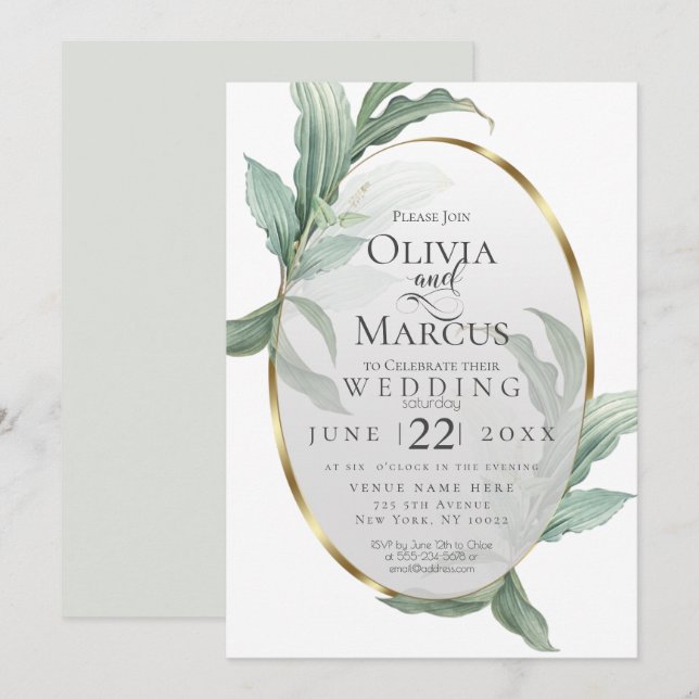 Wedding |  Modern Elegant Tropical Leaves Invitation (Front/Back)