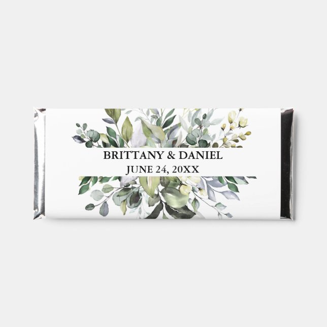 Wedding Modern Elegant Watercolor Greenery Hershey Bar Favors (Front)