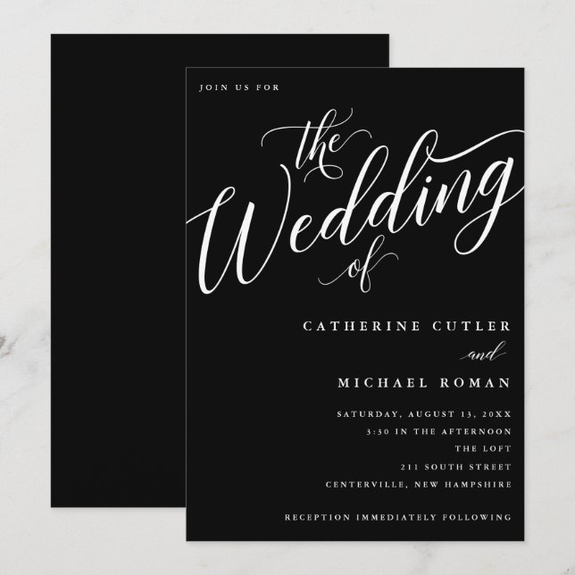 Wedding, Modern Flourish Script  Invitation (Front/Back)