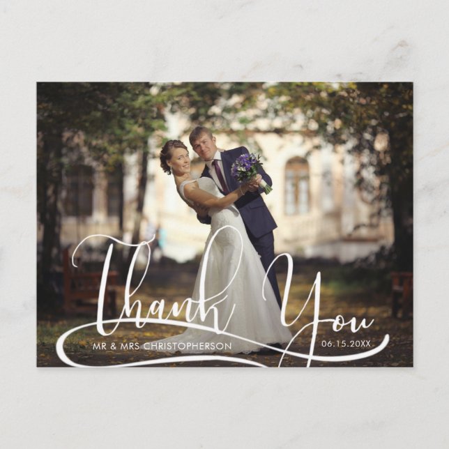 Wedding Modern Hand Script THANK YOU Photo Postcard (Front)