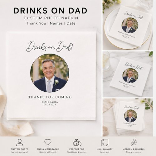 Wedding Modern Minimal Drinks on Dad Photo Bar Napkins