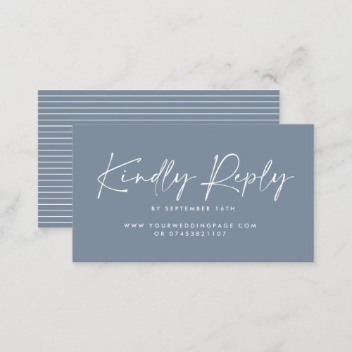 Wedding modern minimal dusty blue script reply business card