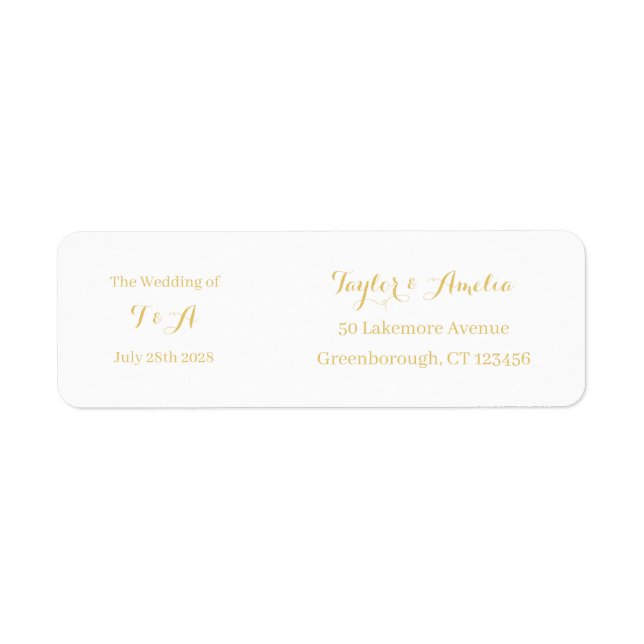 Wedding Modern Minimal Gold Return Address Label (Front)
