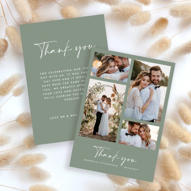 Wedding modern minimal photo thank you sage green invitation (Creator Uploaded)