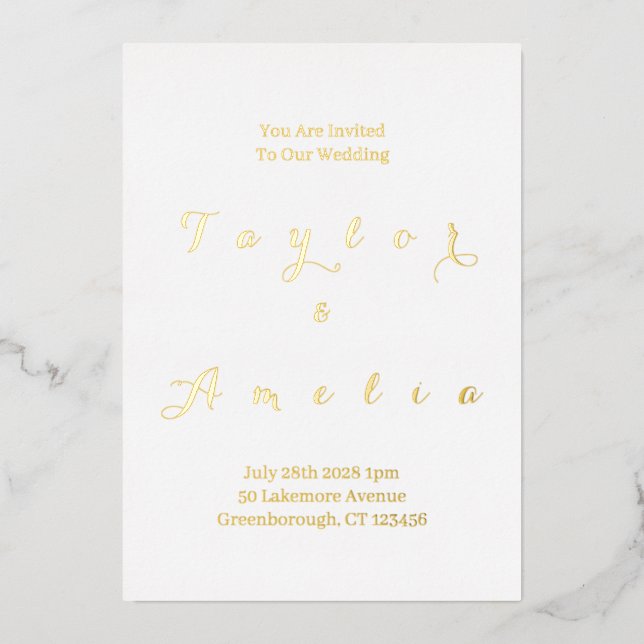Wedding Modern Minimal Real Gold Foil Invitation (Front)