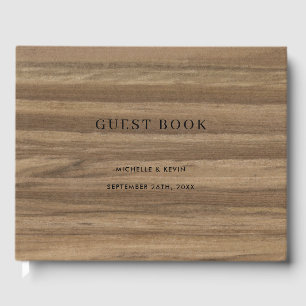 Wedding Modern Minimal Script Rustic Wood Guest Book