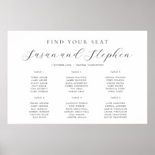 Wedding Modern Minimal Six Table Seating Chart