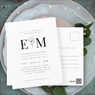 Wedding Modern Minimalist Elegant Chic Foliage Postcard