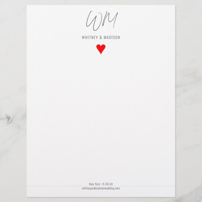 Wedding, Modern, Minimalist Letterhead (Front)