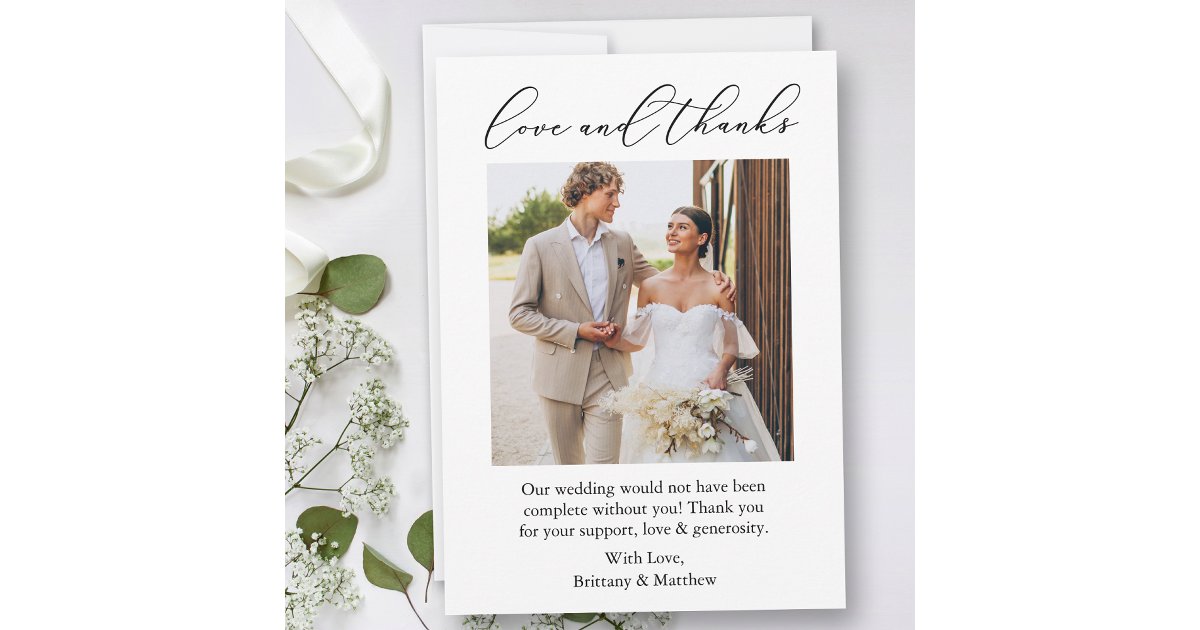 Wedding Modern Minimalist Love Thanks Calligraphy Thank You Card | Zazzle