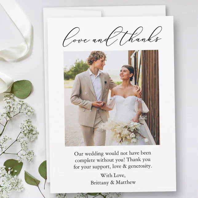 Wedding Modern Minimalist Love Thanks Calligraphy Thank You Card | Zazzle